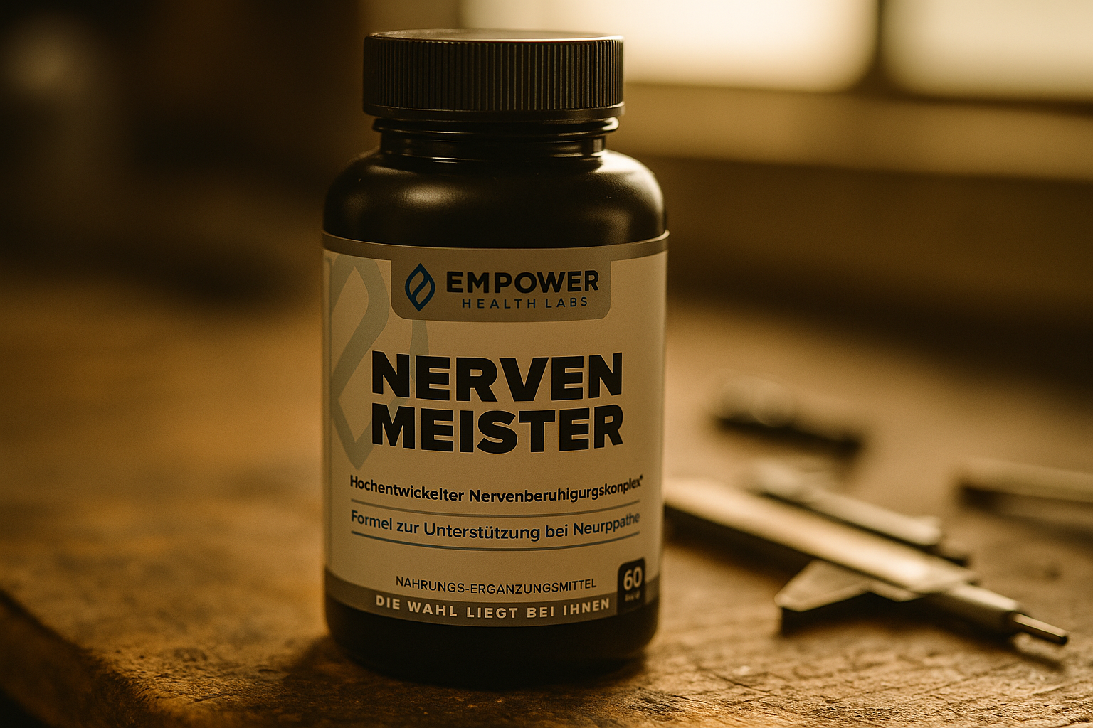 Nahaufnahme des NervenMeister-Etiketts mit Fokus auf die Inhaltsstoffliste